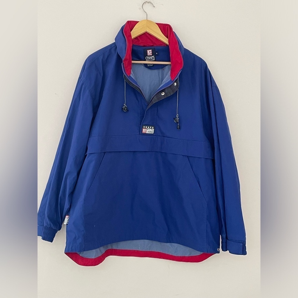 Vintage Chaps Ralph Lauren anarak Mens XL Hooded Windbreaker Jacket 1/4 Zip​​​​
